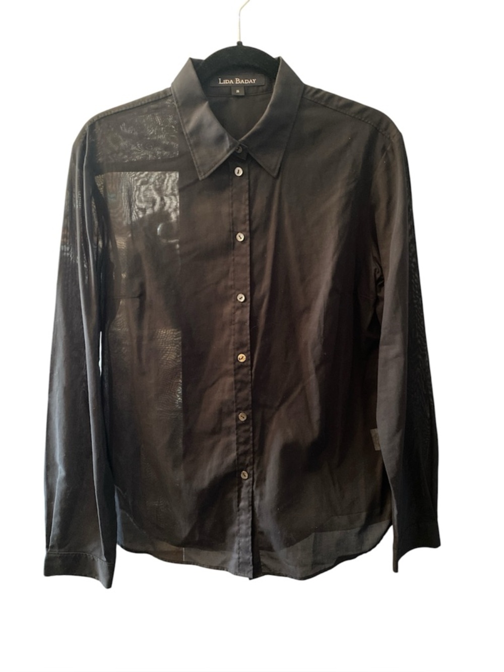 Lida Baday Sheer Black Cotton Long Sleeve Button up Shirt Size 14 NWOT